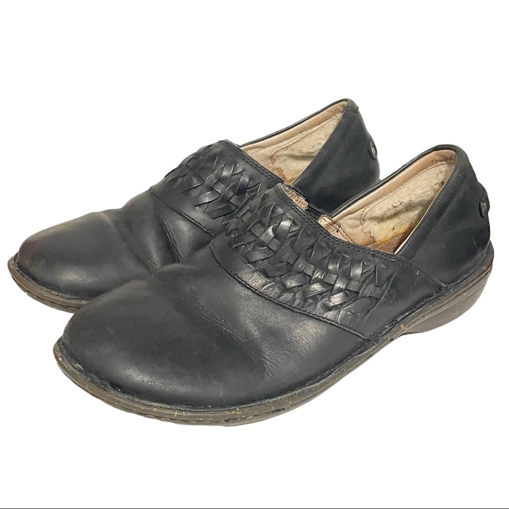 UGG Australia ANILA Slip-on Shoes Womens Sz 9 Black Leather Wool Lined‎ Braided